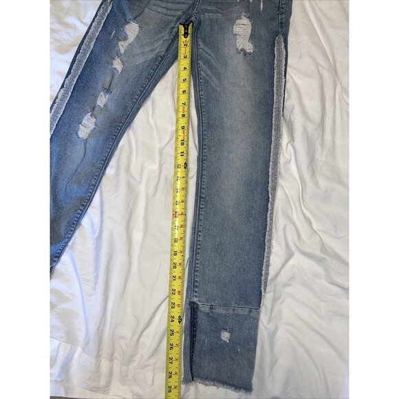 Cropped Skinny Jean Distress Destroyed Express Size 2 Blue Mid Rise - Picture 2 of 7